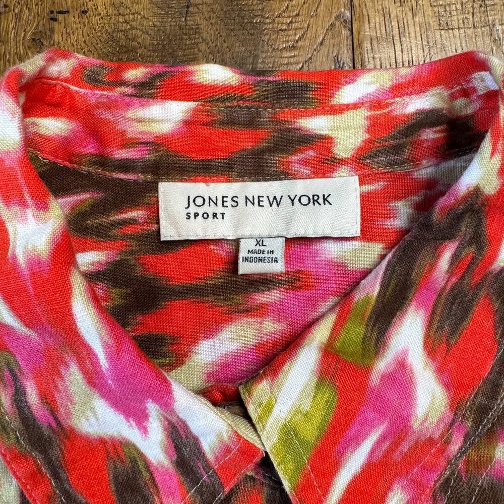 Jones New York Sport 100% Linen Blouse XL and Pants L Orange Green Button Up - Picture 10 of 14